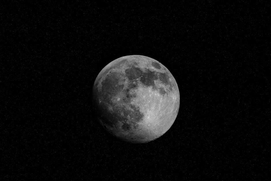 A striking image of a full moon set against a starry night sky, captured in New York, USA.