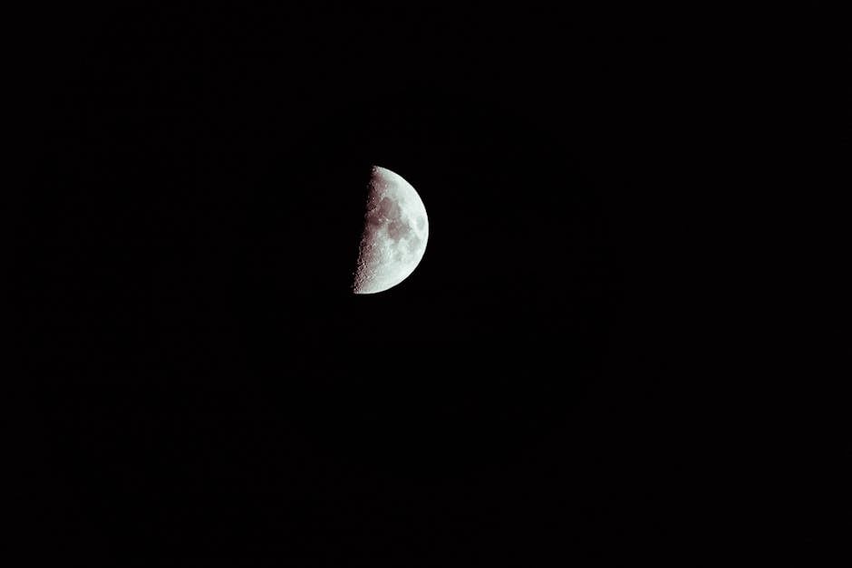 A striking photograph of a half moon in the dark night sky, showcasing lunar details.