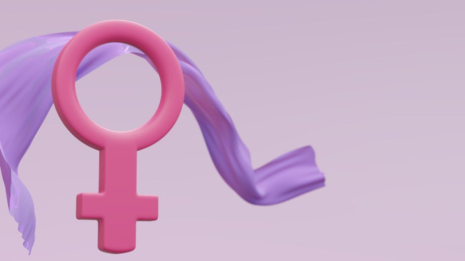 Pink 3D Venus symbol with flowing purple fabric on pastel background.