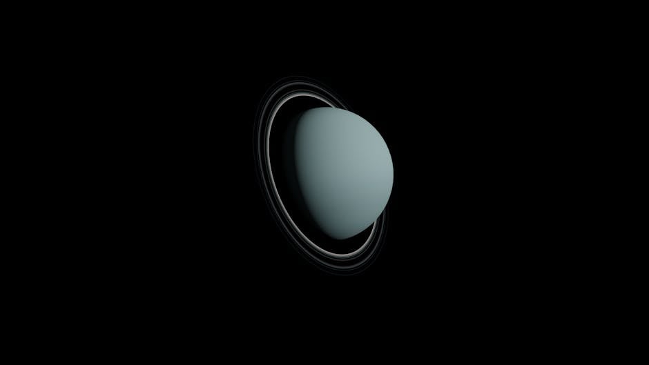 Digitally generated image of planet Uranus with rings in outer space.