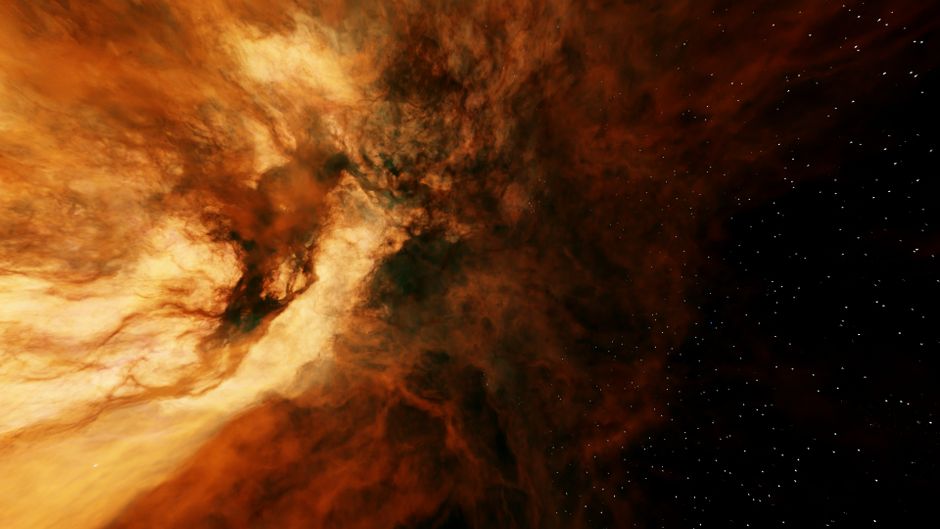 A stunning view of a fiery nebula alongside a star-filled cosmic expanse.