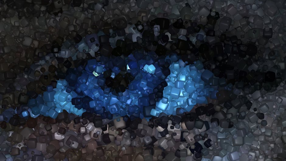 Dynamic abstract mosaic design featuring a vivid blue eye pattern.