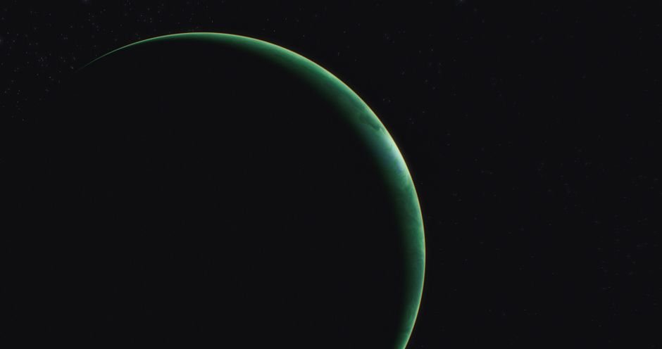 A captivating view of a green planet set against a starry space backdrop.