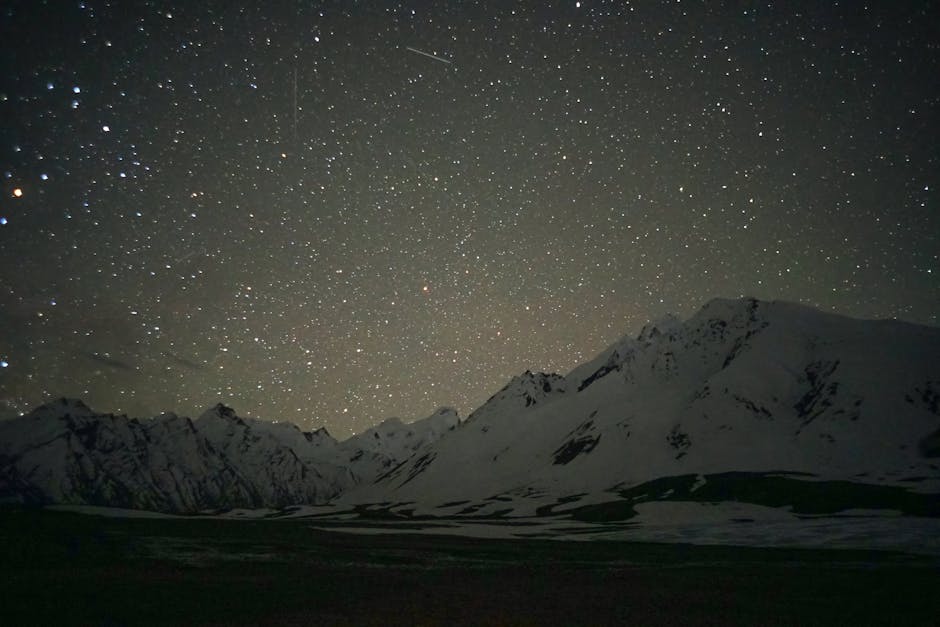 Captivating view of a starry sky over the snowy mountains in Kaza, India.