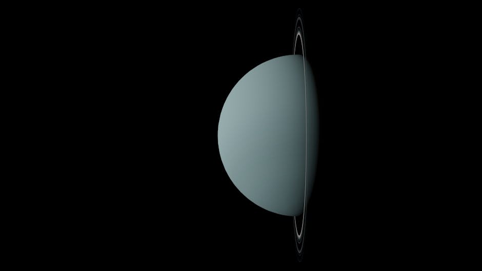 A digitally created image showcasing the planet Uranus with its smooth rings against a dark, outer space background.