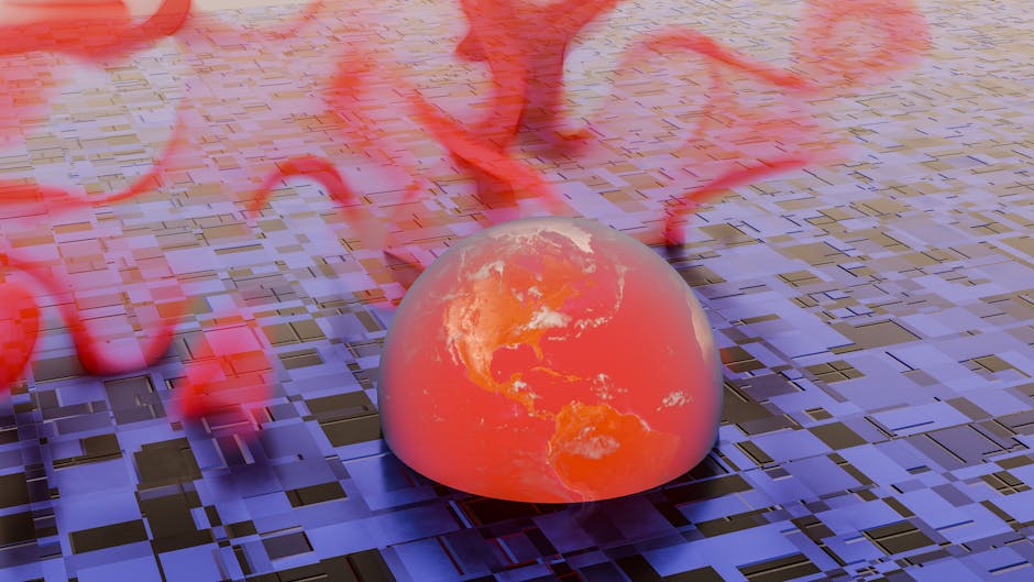 Surreal digital artwork depicting Earth with a futuristic, climate change theme.