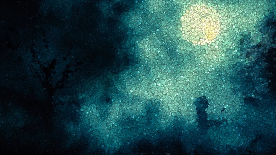 Mosaic-style abstract image of a night sky with a bright moon creating a spooky atmosphere.