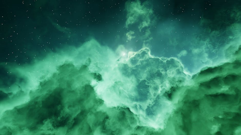 Ethereal green nebula against a star-filled night sky, evoking mystery and wonder.