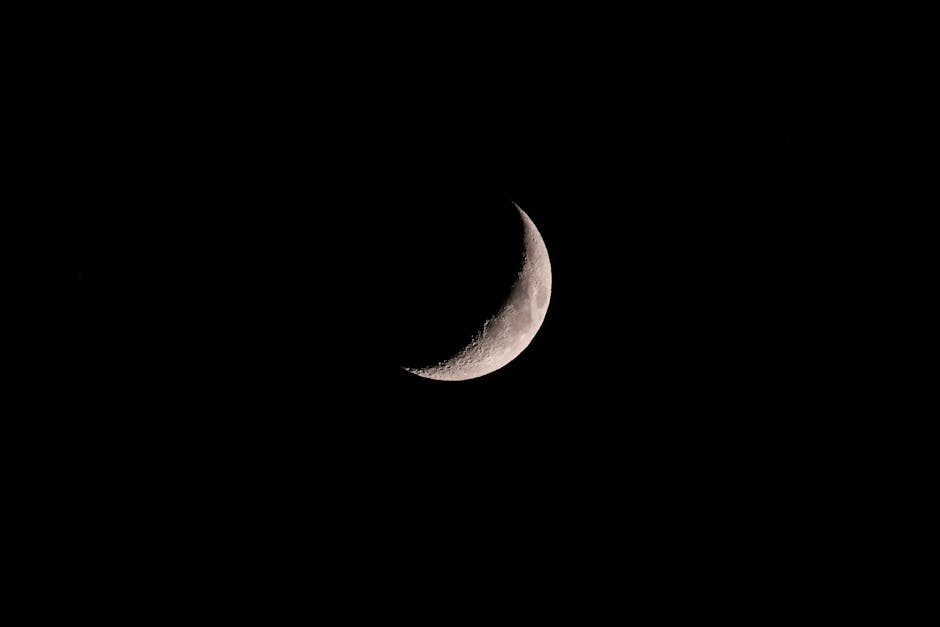 A detailed crescent moon showcasing its lunar surface textures against a deep black sky.