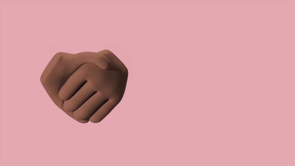 A 3D rendered fist with a pink background, symbolizing strength and unity.